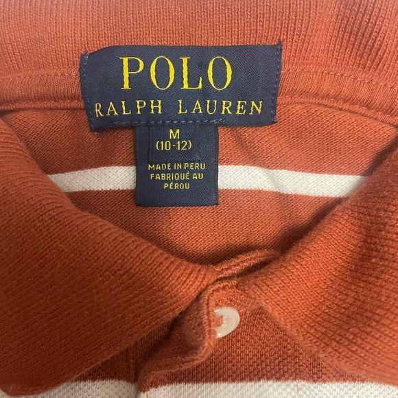 POLO Ralph Lauren Striped Brown and White Boy’s Polo Shirt M (10-12) - Picture 3 of 6